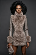 Mid‑Length Fitted Winter Coat Faux Fur Panel Faux Leather Sleeves
