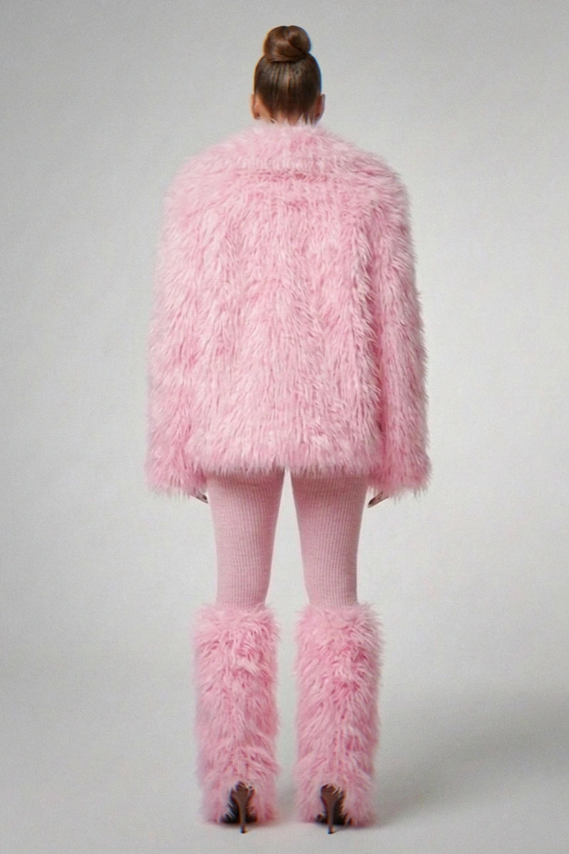 Pink long-hair faux fur coat