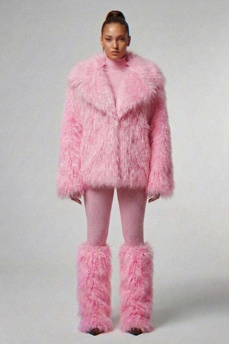 Pink long-hair faux fur coat