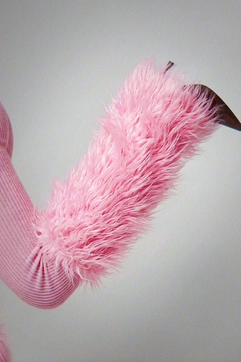 Pink long-hair faux fur coat