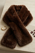 Luxury Chocolate Brown Faux Fur Scarf - Winter Warm Cross-over Muffler & Elegant Stole