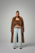 Brown Faux Fur Coat Long Women's Winter Jacket Luxury Look
