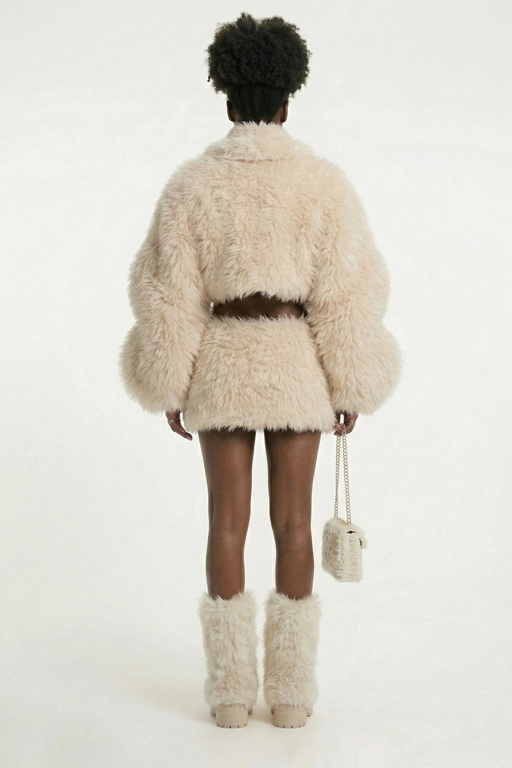 Ivory Faux Fur 3-Piece Skirt Set with Leg Warmers | Y2K Snow Bunny Co-ord