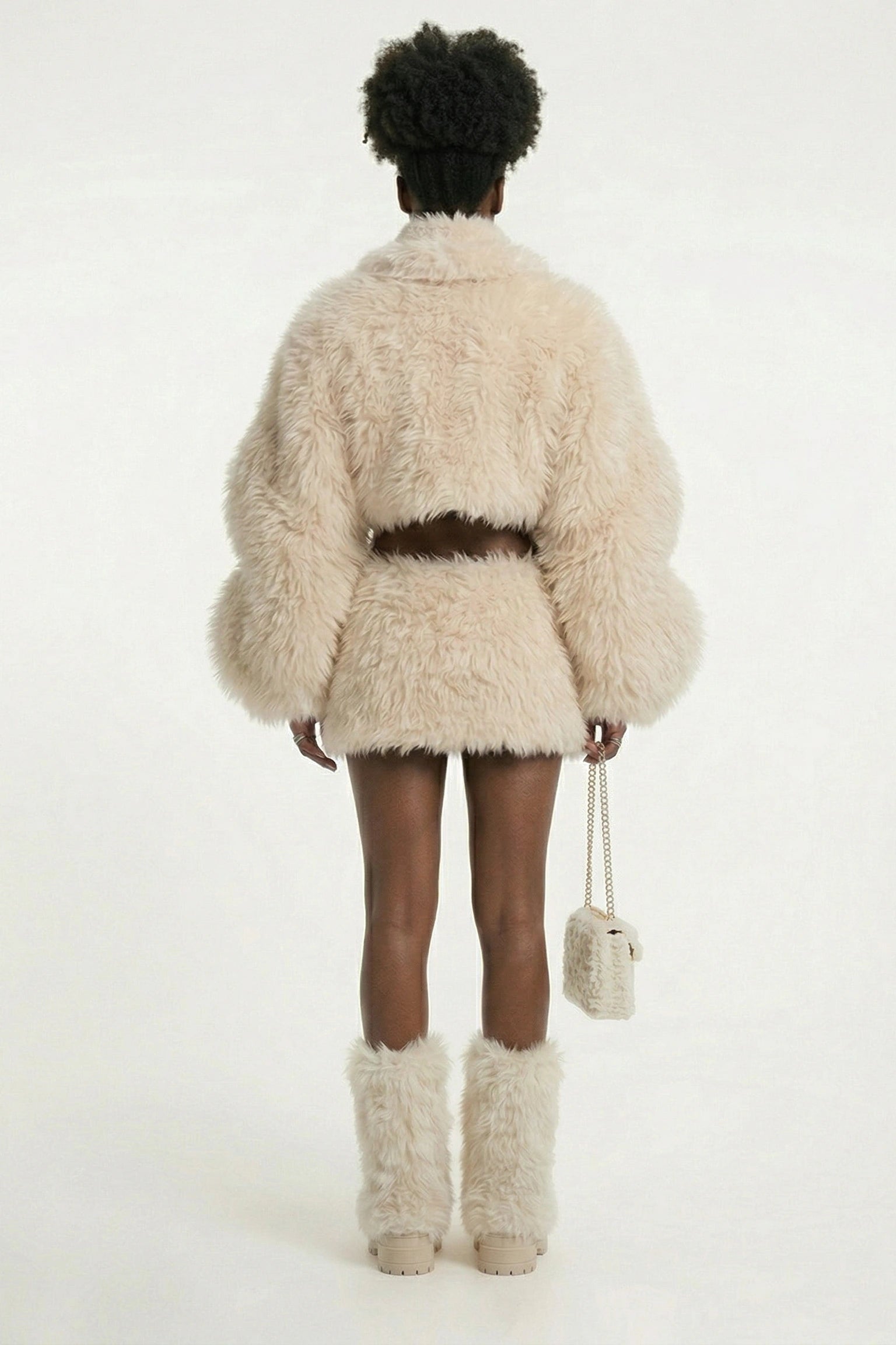 Ivory Faux Fur 3-Piece Skirt Set with Leg Warmers | Y2K Snow Bunny Co-ord