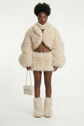 Ivory Faux Fur 3-Piece Skirt Set with Leg Warmers | Y2K Snow Bunny Co-ord