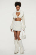 Ivory Cable Knit & Faux Fur 5-Piece Glam Set - Bolero, Bra Top, Skirt, Choker & Cuffs