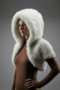 Luxury White Faux Fur Hooded Shrug